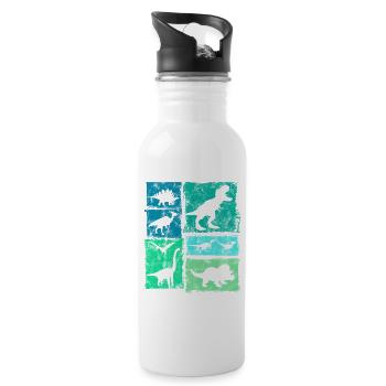 Vintage Dinosaurier-Typen Grafik - Niedliche Dinos - Trinkflasche mit integriertem Trinkhalm - Weiß - Rechts