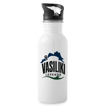 Greece Lefkada Vasiliki Bay Marker Travel Souvenir - Water bottle with straw - white - Right