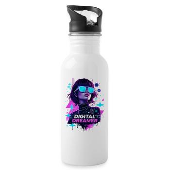 Digital Dreamer Cyberpunk Girl - Water bottle with straw - white - Right