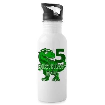 DINO 5 JAHRE DINOSAURIER 5. GEBURTSTAG - Trinkflasche mit integriertem Trinkhalm - Weiß - Rechts