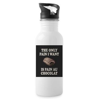 Pain Au Chocolat Vintage Food Pun - Water bottle with straw - white - Right