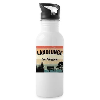 Landjunge im Herzen – Mein Zuhause - Trinkflasche mit integriertem Trinkhalm - Weiß - Rechts