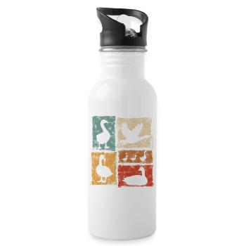 Geese In Motion - Retro Farm Graphic - Water bottle with straw - white - Right