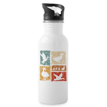 Enten Collage - Retro Grafik - Bauernhof - Trinkflasche mit integriertem Trinkhalm - Weiß - Rechts