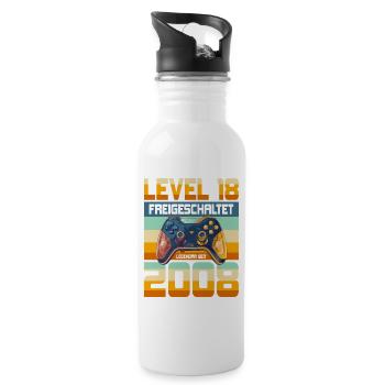 18. Geburtstag Junge Mädchen 2008 Gaming Level 18 - Trinkflasche mit integriertem Trinkhalm - Weiß - Rechts