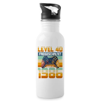 40. Geburtstag Mann Frau 1986 Gaming Gamer Level - Trinkflasche mit integriertem Trinkhalm - Weiß - Rechts