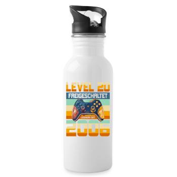 20. Geburtstag Junge Mädchen 2006 Gaming Level 20 - Trinkflasche mit integriertem Trinkhalm - Weiß - Rechts