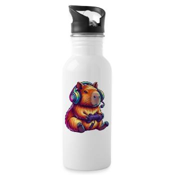 Hamster gamer aux couleurs néon cochon d’Inde - Gourde avec paille intégrée - blanc - Droite