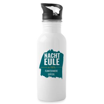 Nachteule – Funktioniere später - Trinkflasche mit integriertem Trinkhalm - Weiß - Rechts