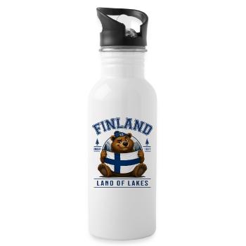 Finland Bear with Flag – Nordic Nature - Water bottle with straw - white - Right