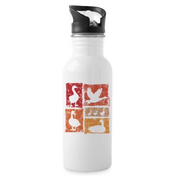 Geese In Perspective - Retro Farm Graphic - Water bottle with straw - white - Right