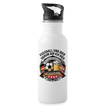 Fußball und Bier - Deutschland 2026 - Trinkflasche mit integriertem Trinkhalm - Weiß - Rechts
