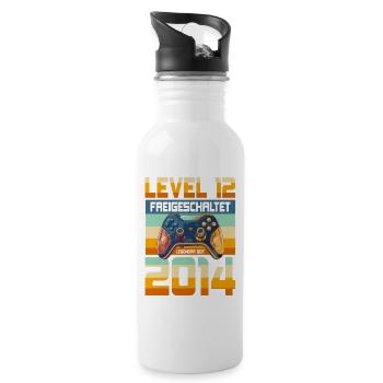 12. Geburtstag Junge Mädchen 2014 Gaming Level 12 - Trinkflasche mit integriertem Trinkhalm - Weiß - Rechts
