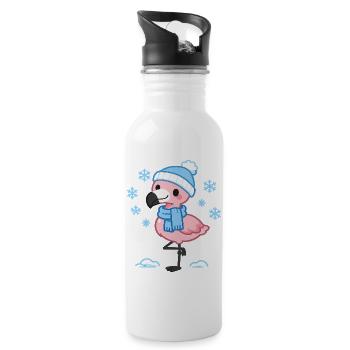 Winter Flamingo with Scarf - Water bottle with straw - white - Right