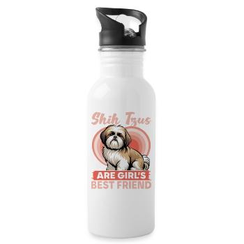 Shih Tzu Dog Breed - Water bottle with straw - white - Right
