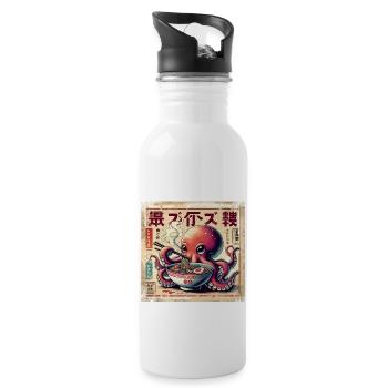 Octopus Ramen Vintage Poster Style - Water bottle with straw - white - Right
