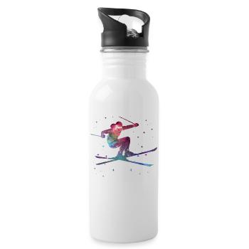 Skifahren Skifahrer Weltraum Kinder Jungen Ski - Trinkflasche mit integriertem Trinkhalm - Weiß - Rechts