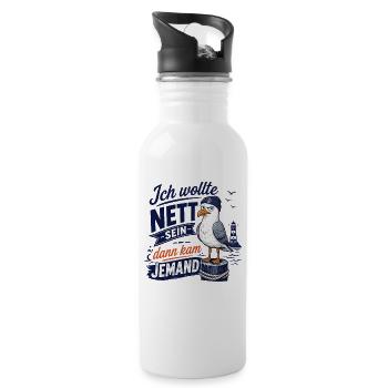 Möwe Ich wollte nett sein Shirt - Trinkflasche mit integriertem Trinkhalm - Weiß - Rechts