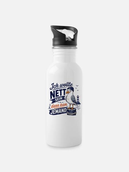 Möwe Ich wollte nett sein Shirt - Trinkflasche mit integriertem Trinkhalm - Weiß