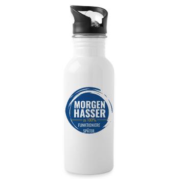 Morgenhasser – Zu 100% funktioniere später - Trinkflasche mit integriertem Trinkhalm - Weiß - Rechts