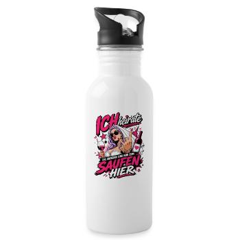 Ich heirate die anderen zum Saufen hier JGA Braut - Trinkflasche mit integriertem Trinkhalm - Weiß - Rechts