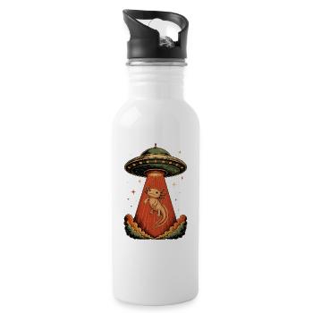Axolotl Ufo-entführung Retro Vintage Weltraumkunst - Trinkflasche mit integriertem Trinkhalm - Weiß - Rechts