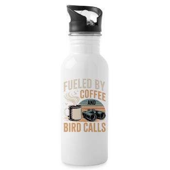 Kaffee, Vogelstimmen und Fernglas - Trinkflasche mit integriertem Trinkhalm - Weiß - Rechts