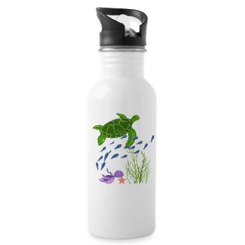 Grüne Meeresschildkröte im Korallenreich - Trinkflasche mit integriertem Trinkhalm - Weiß - Rechts