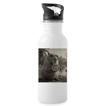 Pizza Capybara with sunglasses - Water bottle with straw - white - Right