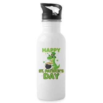 Happy dinosaur for St Patrick's Day - Water bottle with straw - white - Right