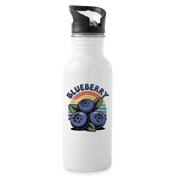 Blueberry Retro Fruits Design with Rainbow - Water bottle with straw - white - Right