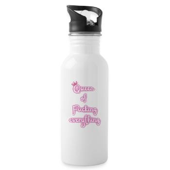 Queen of f*** everything -freches Statement Design - Trinkflasche mit integriertem Trinkhalm - Weiß - Rechts