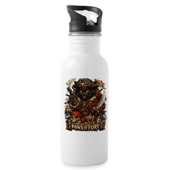 Paws of Fury – Pirate Cat with Saber and Treasure - Water bottle with straw - white - Right