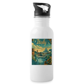 Italy Panorama on the Tiber - Water bottle with straw - white - Right