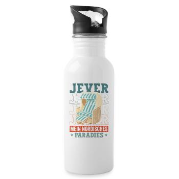 Nordisches Strandkorb Paradies - Trinkflasche mit integriertem Trinkhalm - Weiß - Rechts