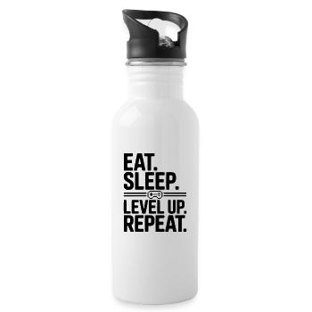 Eat. Sleep. Level Up. Repeat. - Water bottle with straw - white - Right