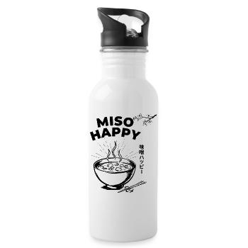 Miso Happy Spruch Glückskatze Kirschblüten Grafik - Trinkflasche mit integriertem Trinkhalm - Weiß - Rechts