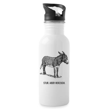 Stur. Aber herzlich. - Trinkflasche mit integriertem Trinkhalm - Weiß - Rechts