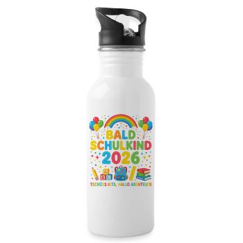 Bald Schulkind 2026 - Trinkflasche mit integriertem Trinkhalm - Weiß - Rechts