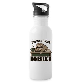 Faultier Bürohumor Ich beeile mich innerlich - Trinkflasche mit integriertem Trinkhalm - Weiß - Rechts