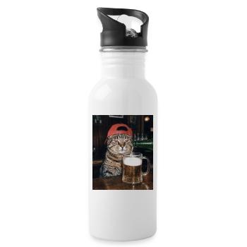 Chat, bière, mème, photo drôle - Gourde avec paille intégrée - blanc - Droite