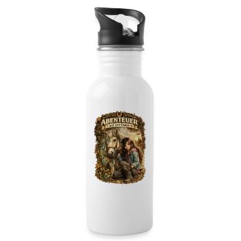 Abenteuer auf vier Hufen – Mädchen und Pony voller - Trinkflasche mit integriertem Trinkhalm - Weiß - Rechts