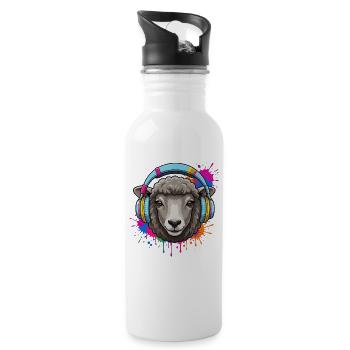 A sheep with colorful music headphones - Water bottle with straw - white - Right