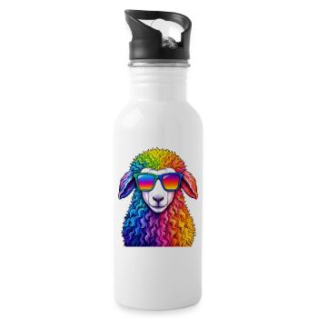 Rainbow Llama with Sunglasses - Water bottle with straw - white - Right