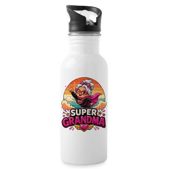 Super Grandma - Funny Superhero Granny Comic Hero - Water bottle with straw - white - Right