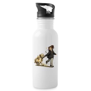 Mehr Lachen. Mehr Pony. – Freundschaft und Pferde - Trinkflasche mit integriertem Trinkhalm - Weiß - Rechts