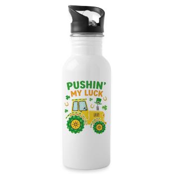 Pushin' My Luck St Patricks Day Tractor - Water bottle with straw - white - Right