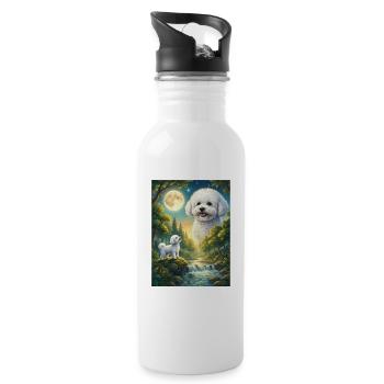Hurlant à la Lune Mème Chien Bichon Frisé - Gourde avec paille intégrée - blanc - Droite