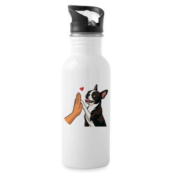 Boston Terrier High Five Hundemutter Pfotenstoß - Trinkflasche mit integriertem Trinkhalm - Weiß - Rechts