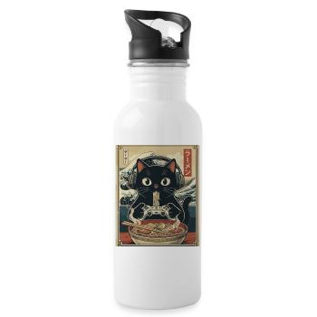 Ramen Cat Game Ukiyoe  - Water bottle with straw - white - Right